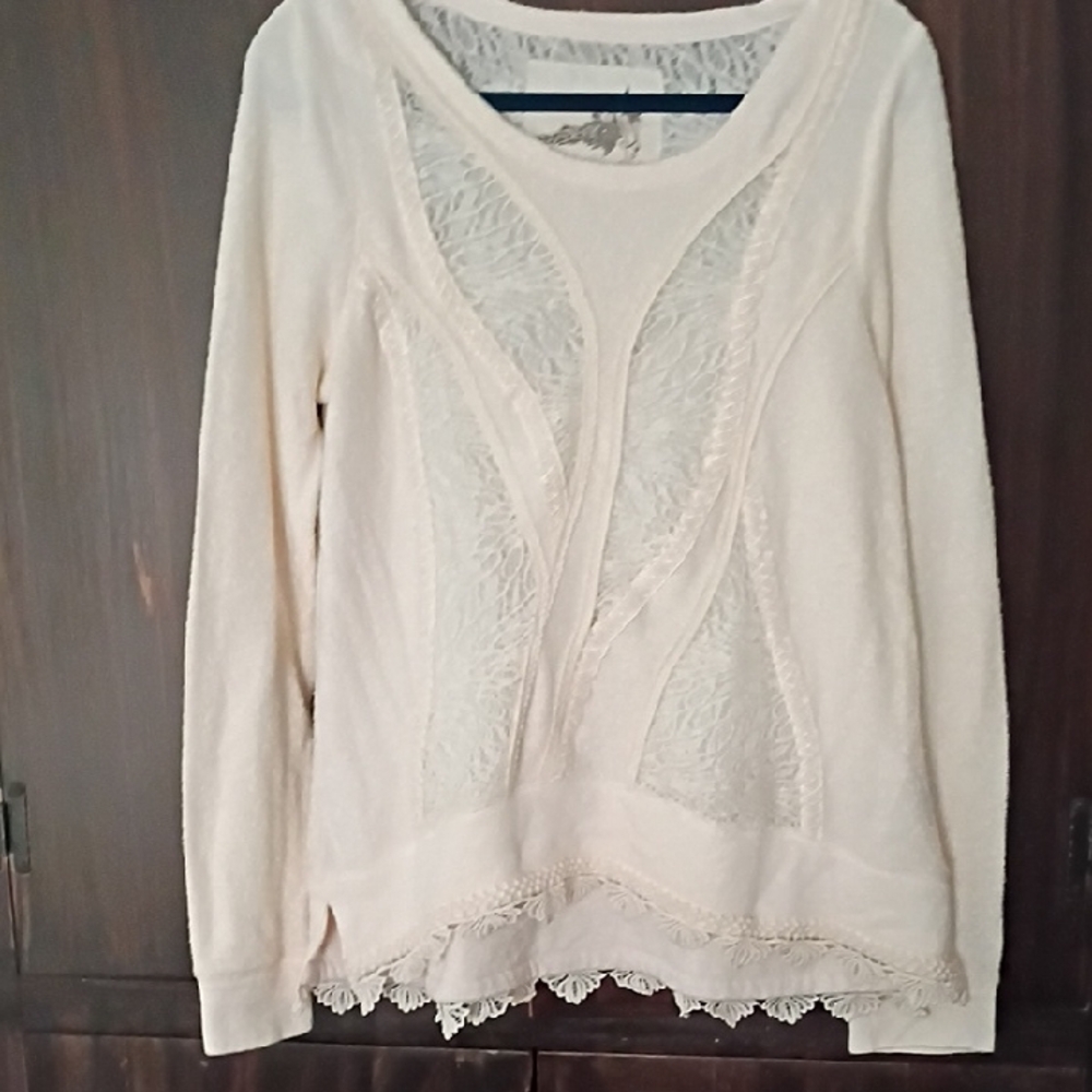 Anthropology Angel Of The North Cream Lace Detail Sweater